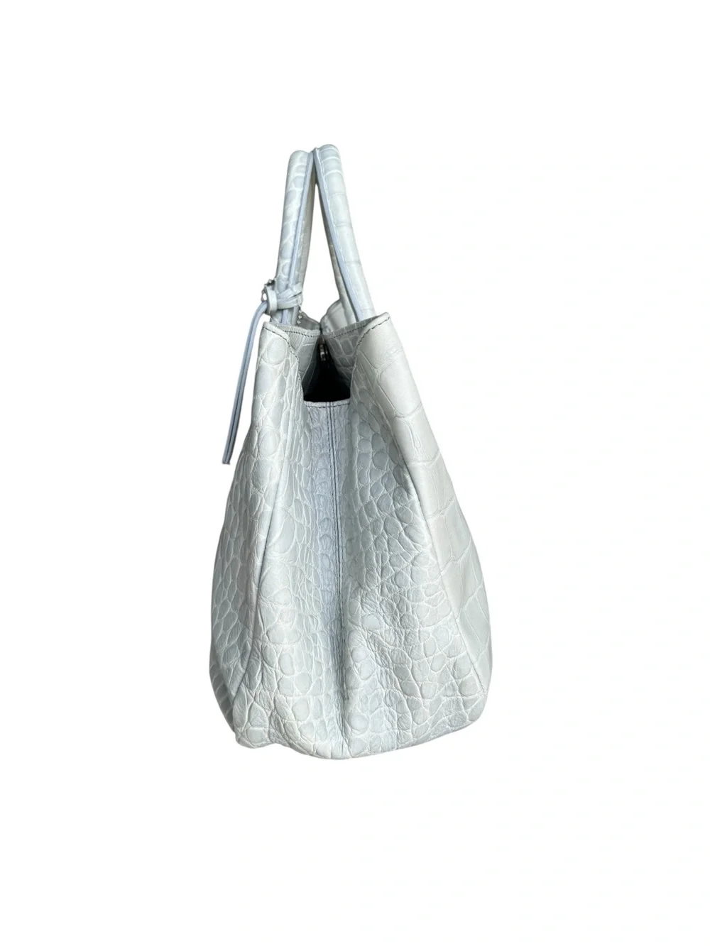 🆕 Furla Crocodile Embossed Leather Tote Bag Light Blue